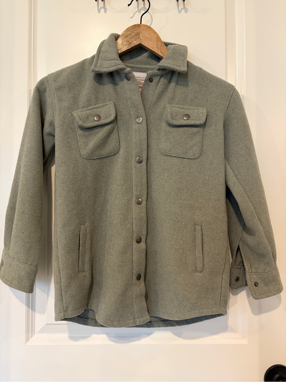 Fornia Kids Sage Green Fleece Button Snap Shacket Jacket Size Small / 8